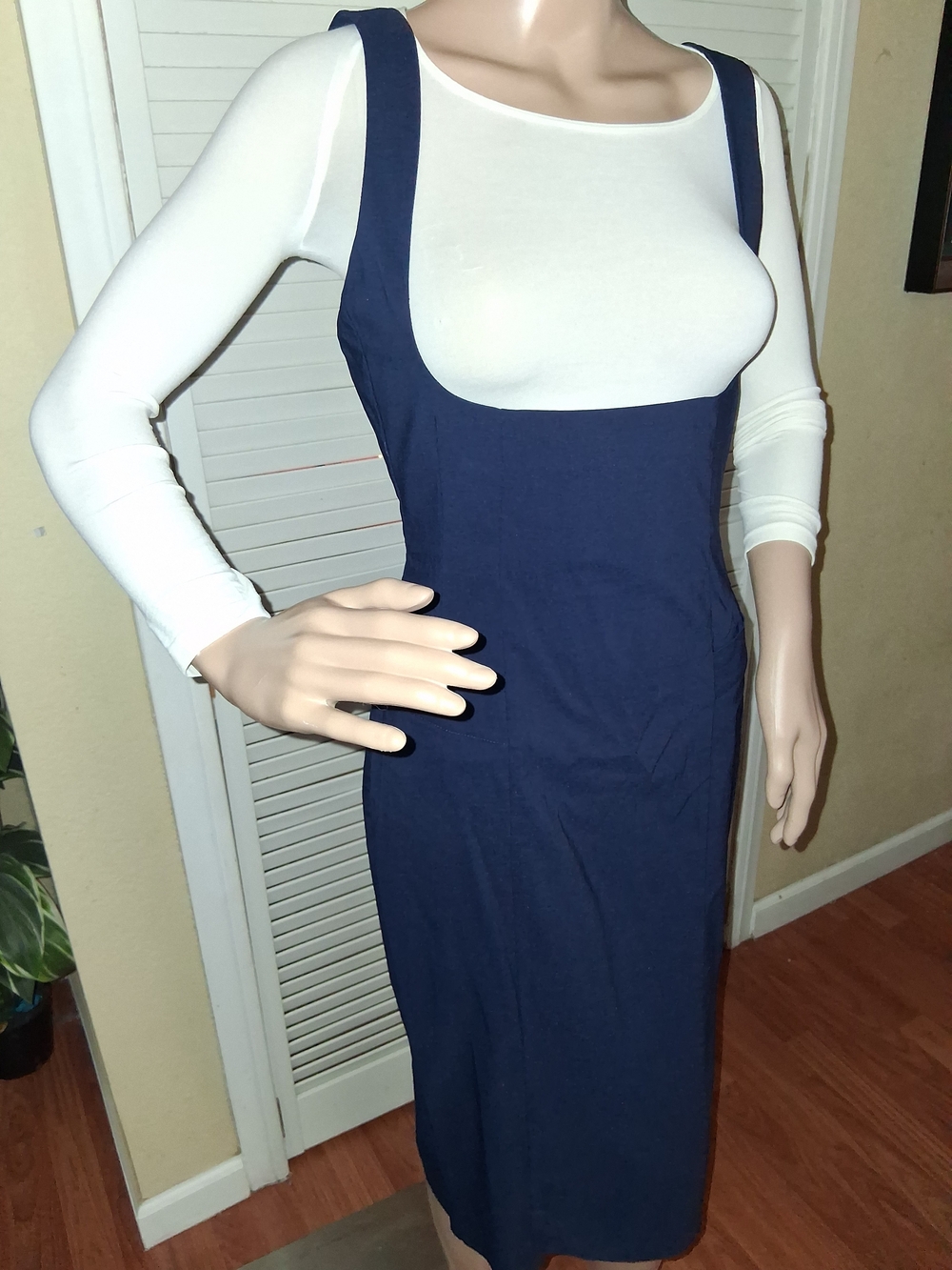Unique Vintage Navy Underbust Pinafore Midi Dress M